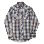 WRANGLER Mens Beige & Navy Plaid Cotton Blend Shirt L Classic Western Style
