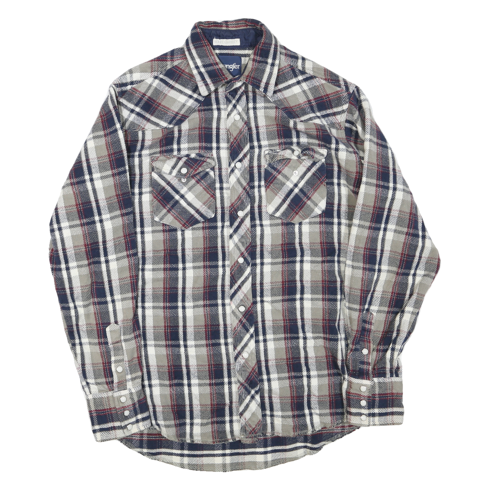 WRANGLER Mens Beige & Navy Plaid Cotton Blend Shirt L Classic Western Style