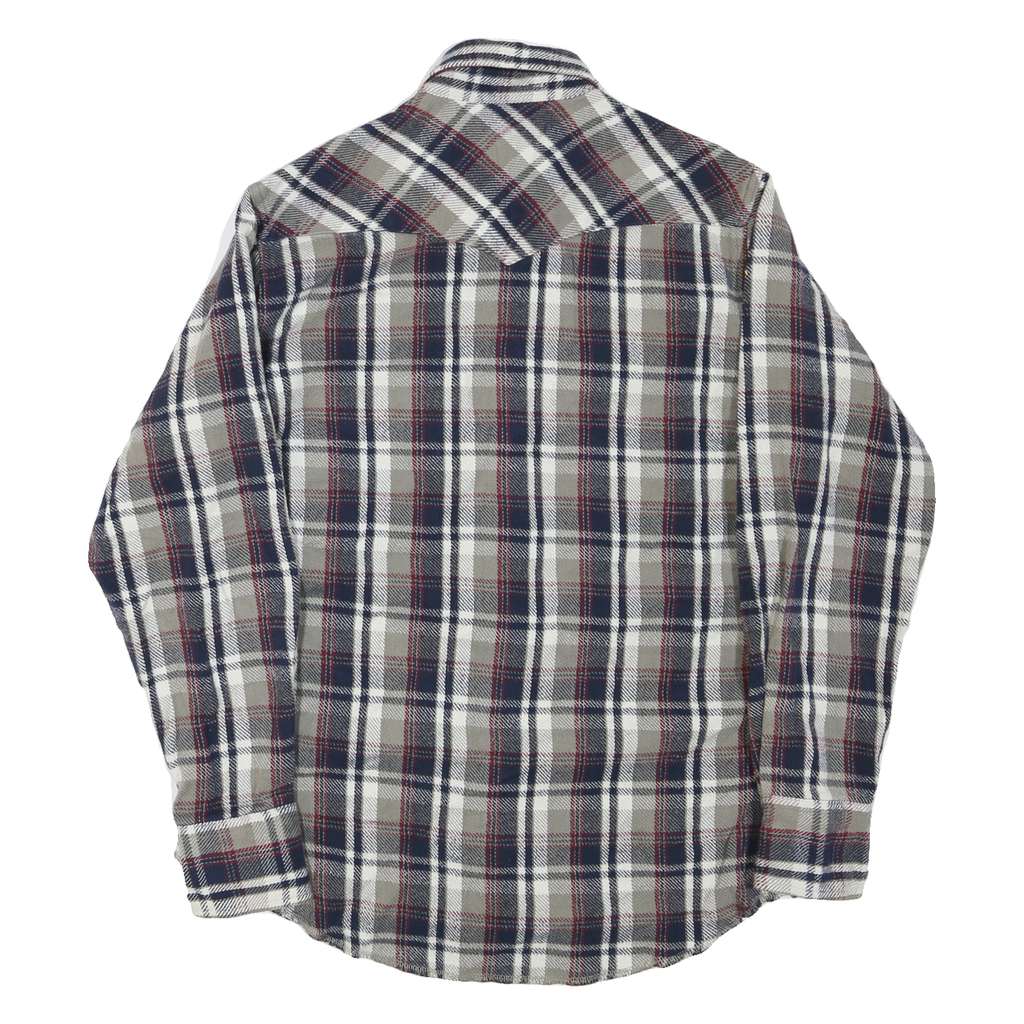 WRANGLER Mens Beige & Navy Plaid Cotton Blend Shirt L Classic Western Style