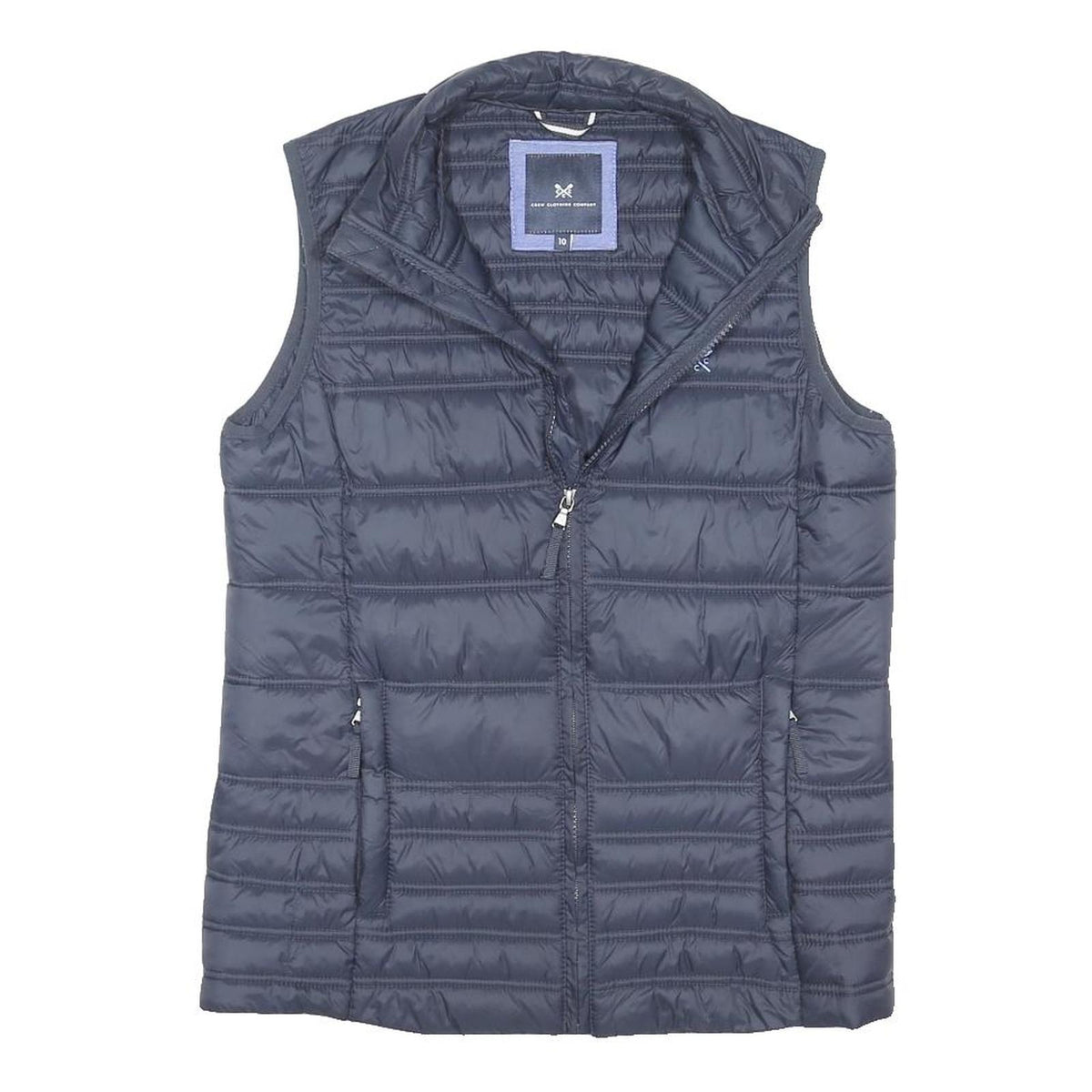 CREW CLOTHING Womens Navy Blue Puffa Jacket UK 10 Polyester Blend Zip Sleeveless