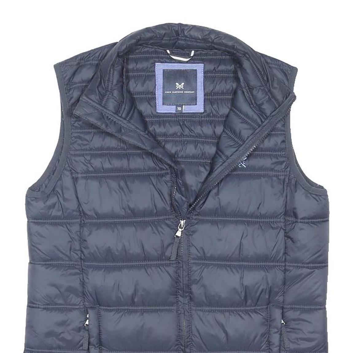 CREW CLOTHING Womens Navy Blue Puffa Jacket UK 10 Polyester Blend Zip Sleeveless