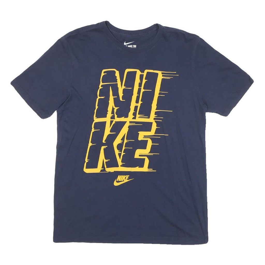 NIKE Mens Navy Blue & Yellow Graphic T-Shirt M Short Sleeve Crew Neck Casual