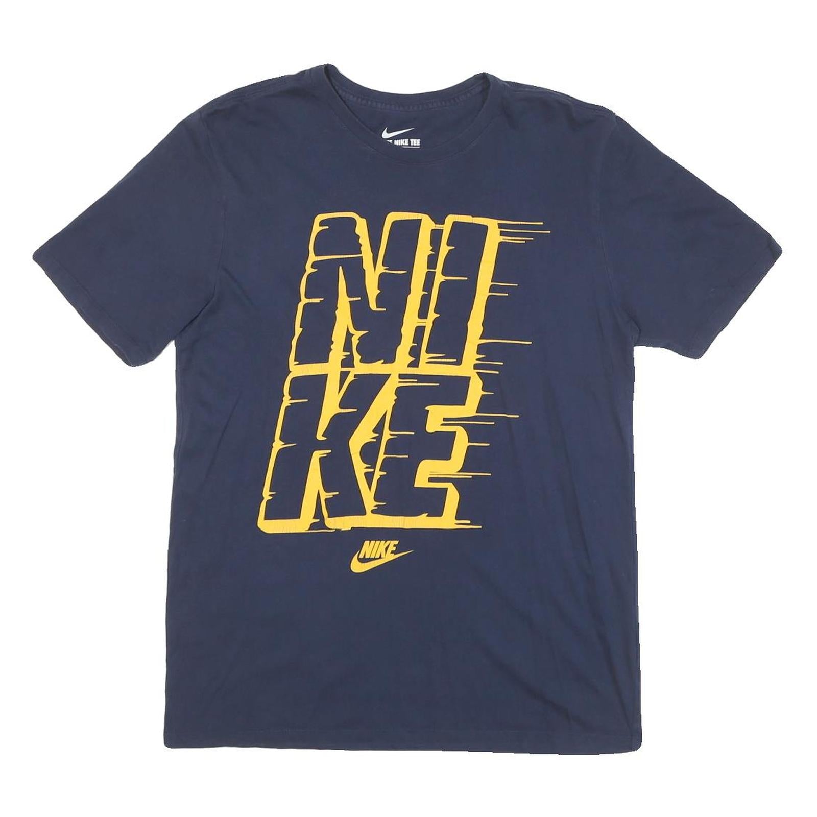 NIKE Mens Navy Blue & Yellow Graphic T-Shirt M Short Sleeve Crew Neck Casual