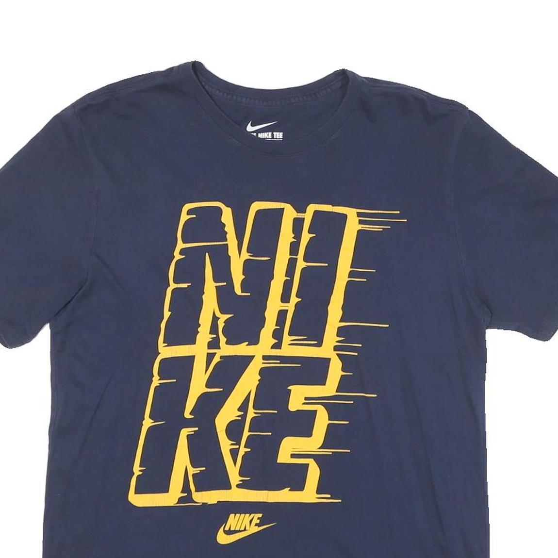 NIKE Mens Navy Blue & Yellow Graphic T-Shirt M Short Sleeve Crew Neck Casual