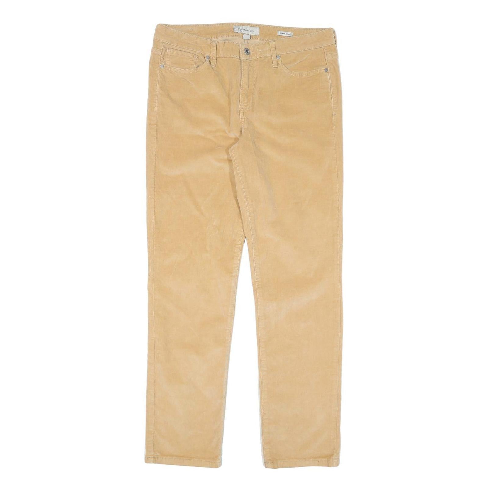 CALVIN KLEIN Womens Cotton Blend Beige Slim Straight Trousers W32 L30 Stylish