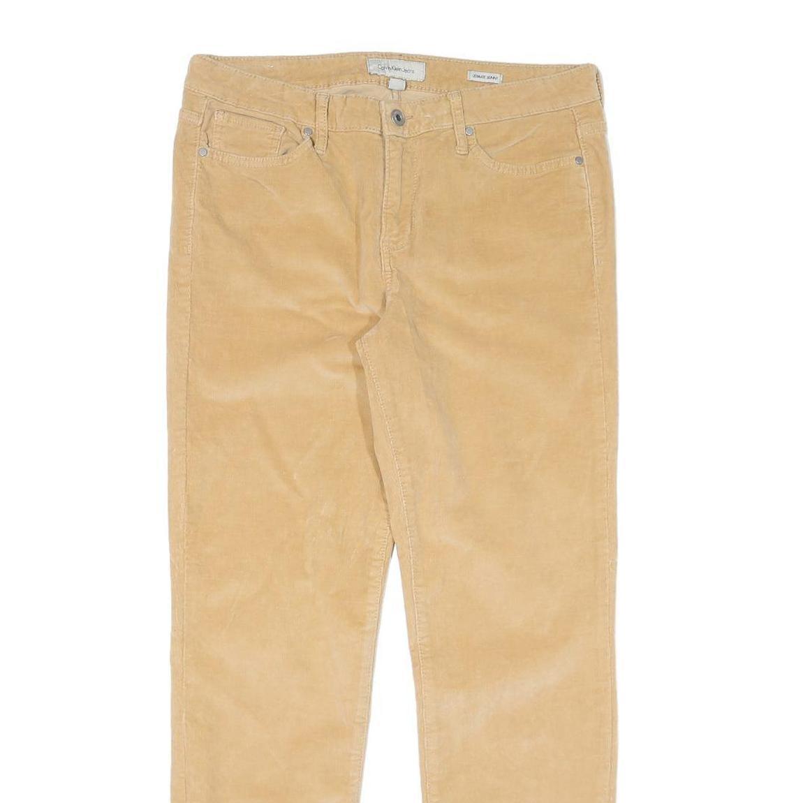 CALVIN KLEIN Womens Cotton Blend Beige Slim Straight Trousers W32 L30 Stylish