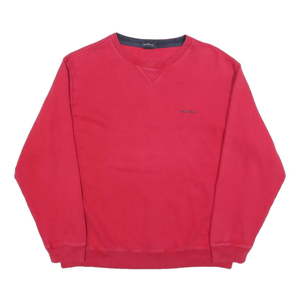 NAUTICA Mens Red Crew Neck L Sweatshirt Cotton Blend Pullover Casual