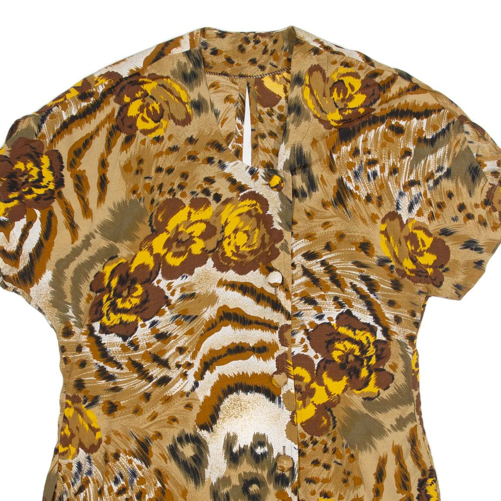 Womens Shirt Top Brown Crazy Pattern M