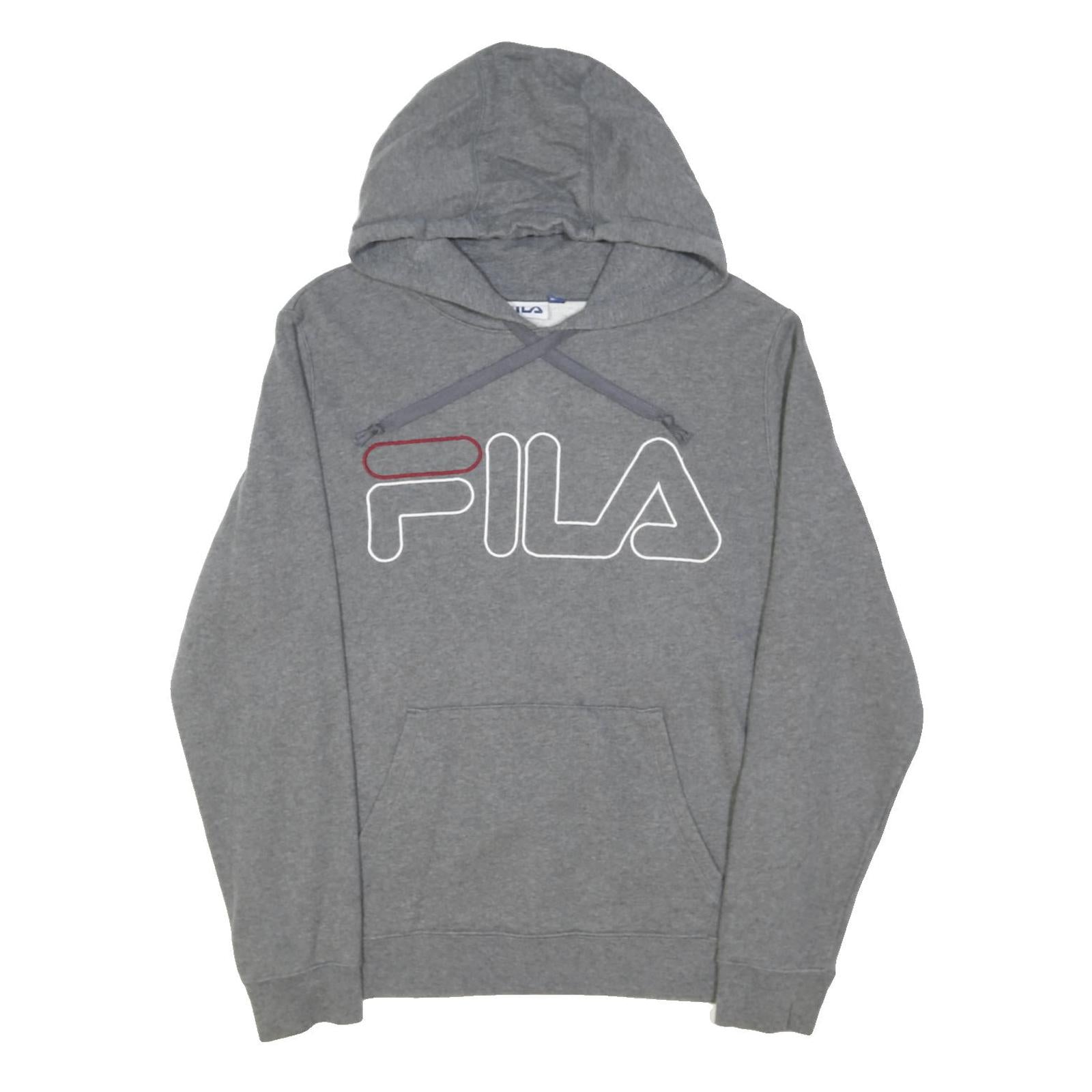 FILA Mens Grey Hoodie S Cotton Blend Pullover Logo Sweatshirt
