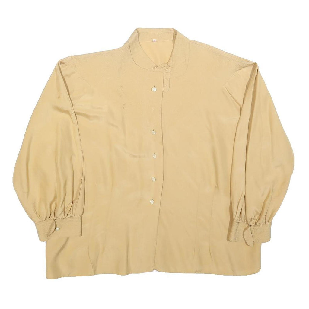 Womens Beige Basic Long Sleeve Button Neck Plain Top M Classic Loose Fit