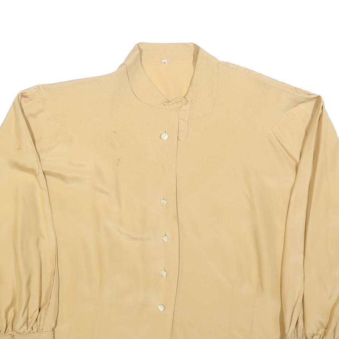 Womens Beige Basic Long Sleeve Button Neck Plain Top M Classic Loose Fit