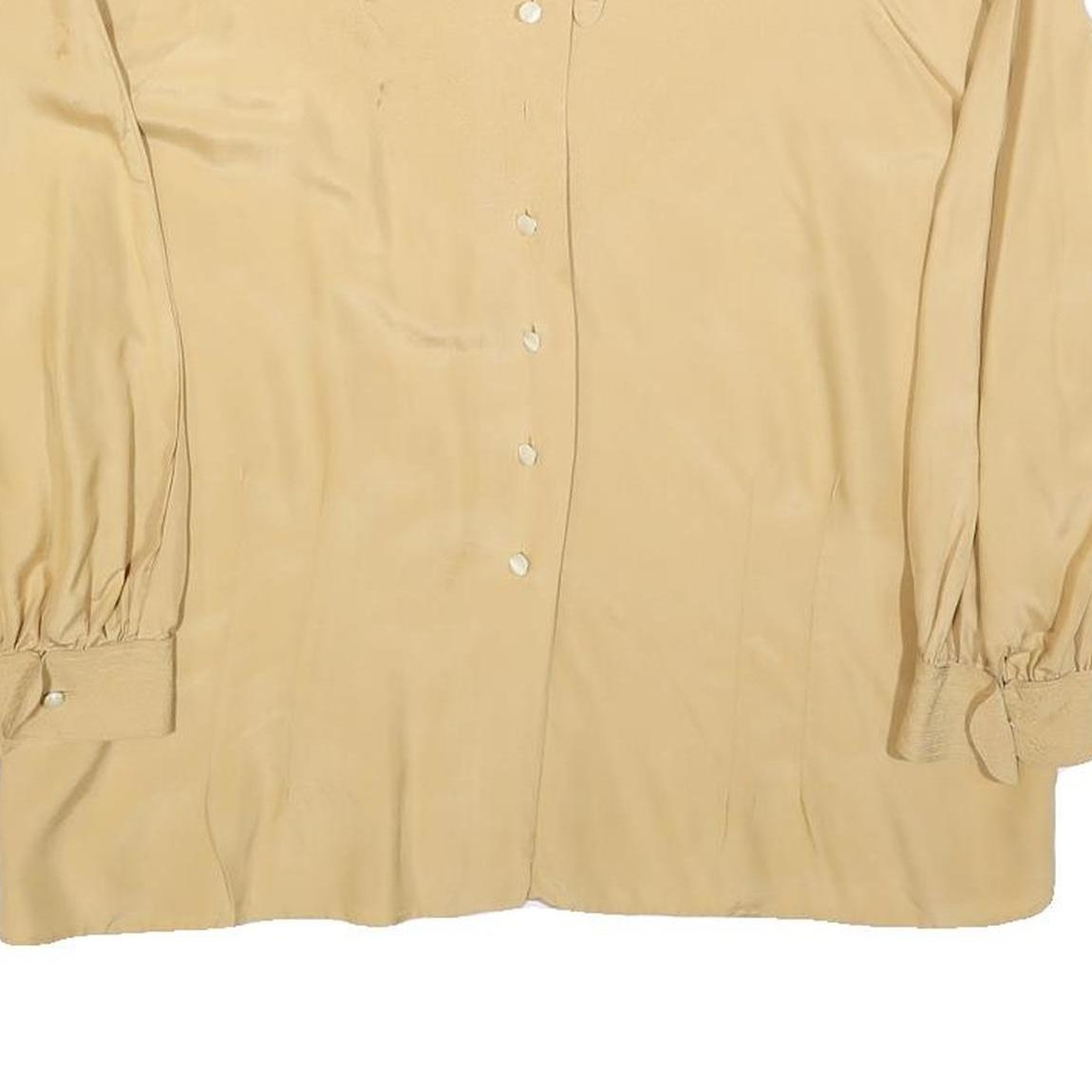 Womens Beige Basic Long Sleeve Button Neck Plain Top M Classic Loose Fit