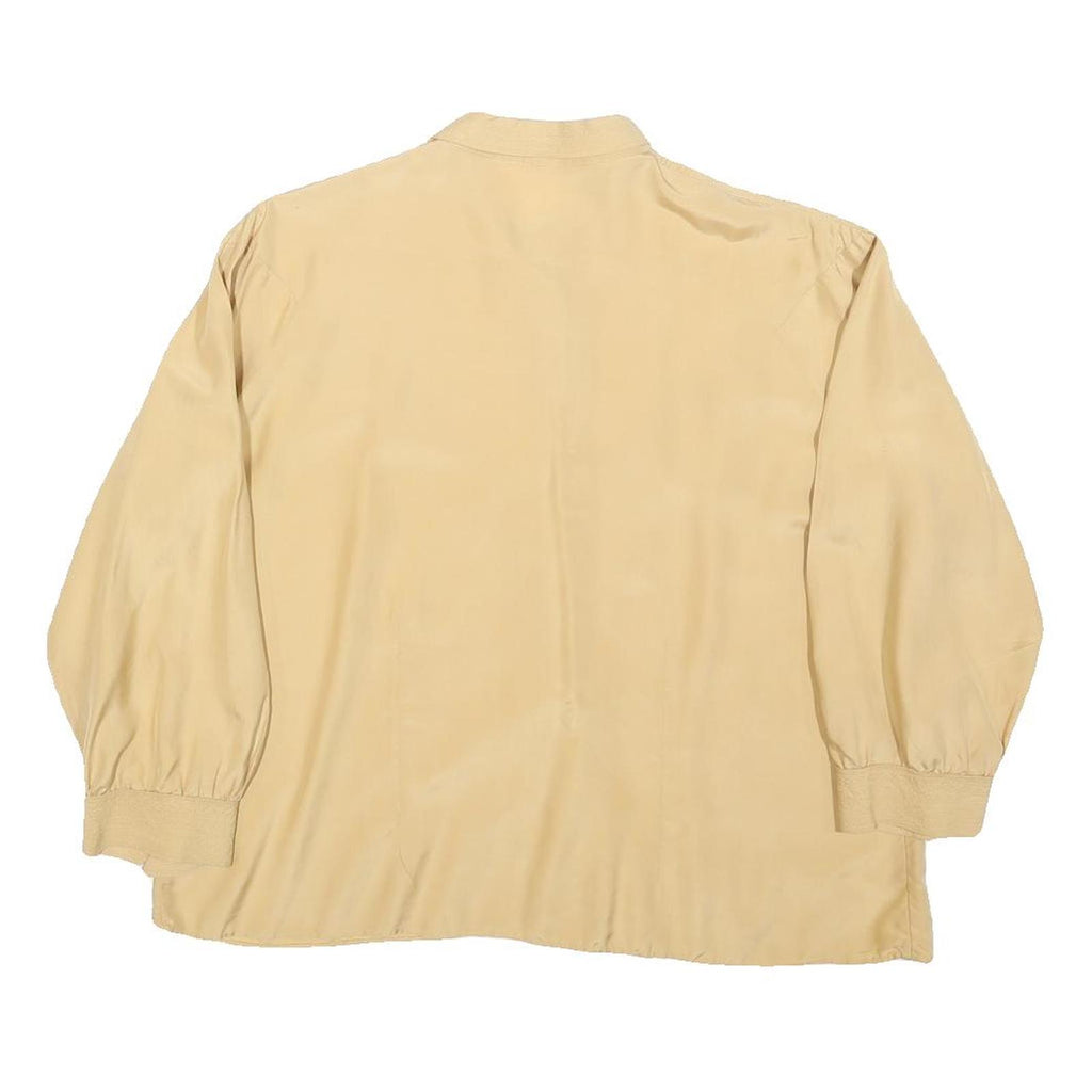 Womens Beige Basic Long Sleeve Button Neck Plain Top M Classic Loose Fit