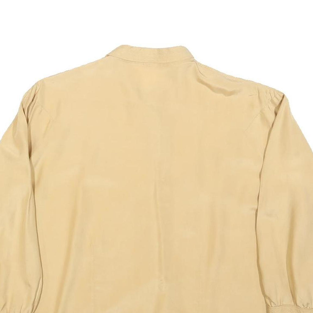 Womens Beige Basic Long Sleeve Button Neck Plain Top M Classic Loose Fit