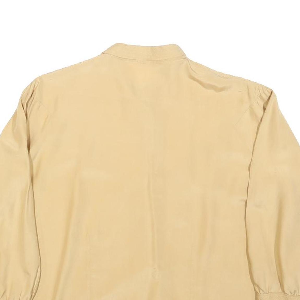 Womens Beige Basic Long Sleeve Button Neck Plain Top M Classic Loose Fit