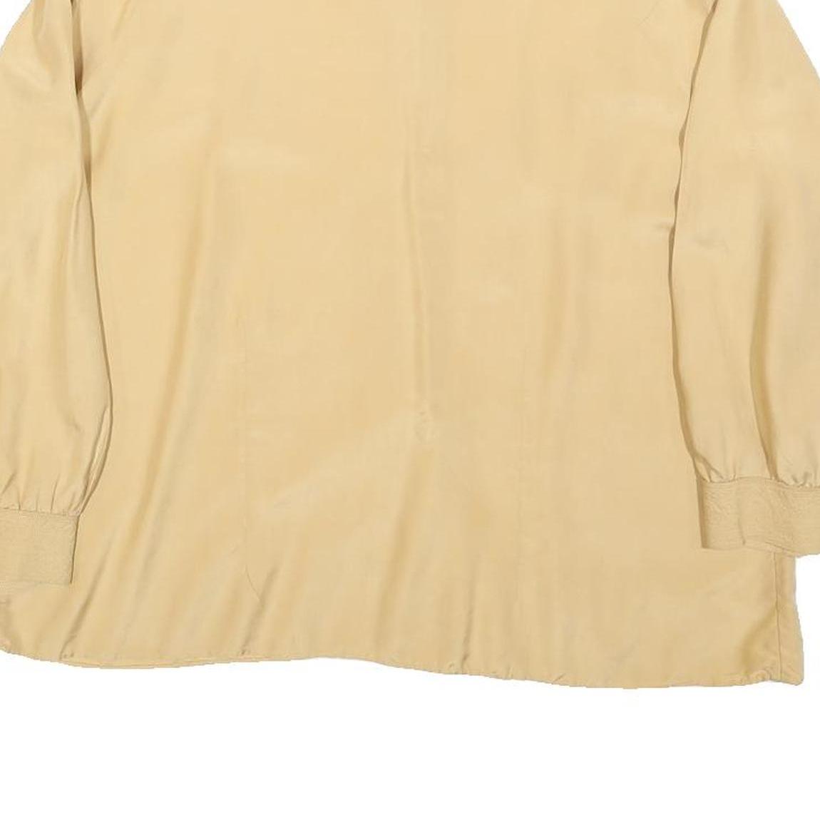 Womens Beige Basic Long Sleeve Button Neck Plain Top M Classic Loose Fit