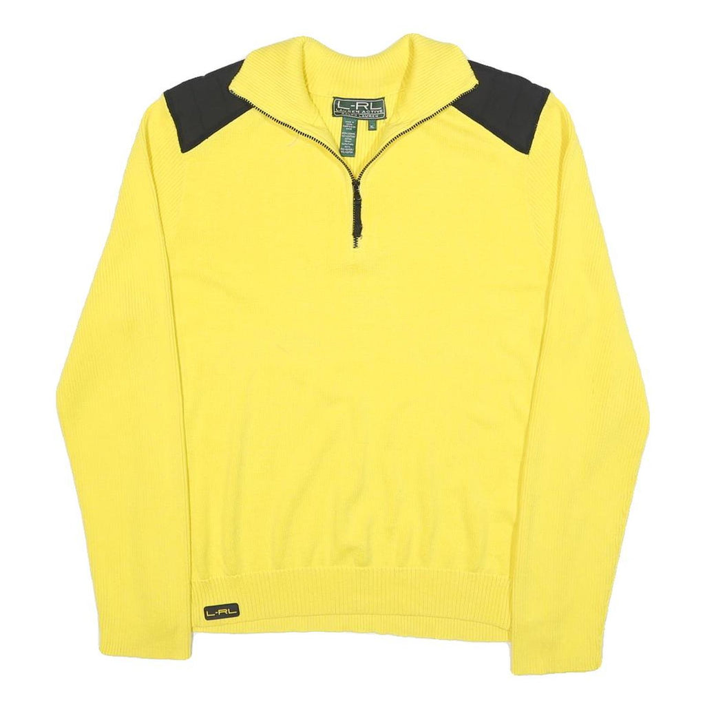 LAUREN RALPH LAUREN Womens Yellow & Black Plain Pullover Crew Neck Knit XL