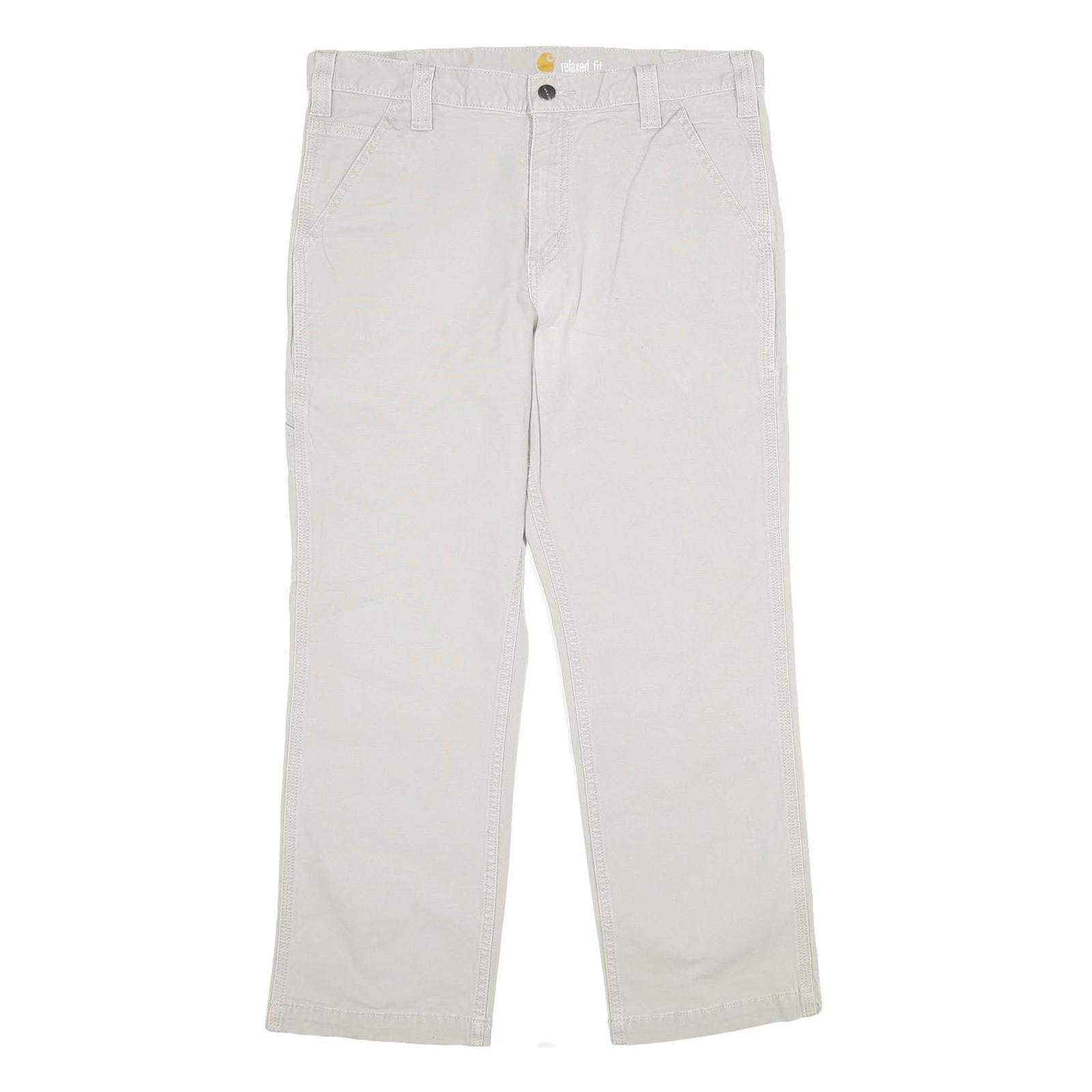 CARHARTT Mens Cotton Blend Beige Relaxed Fit Straight Leg Trousers W34 L28