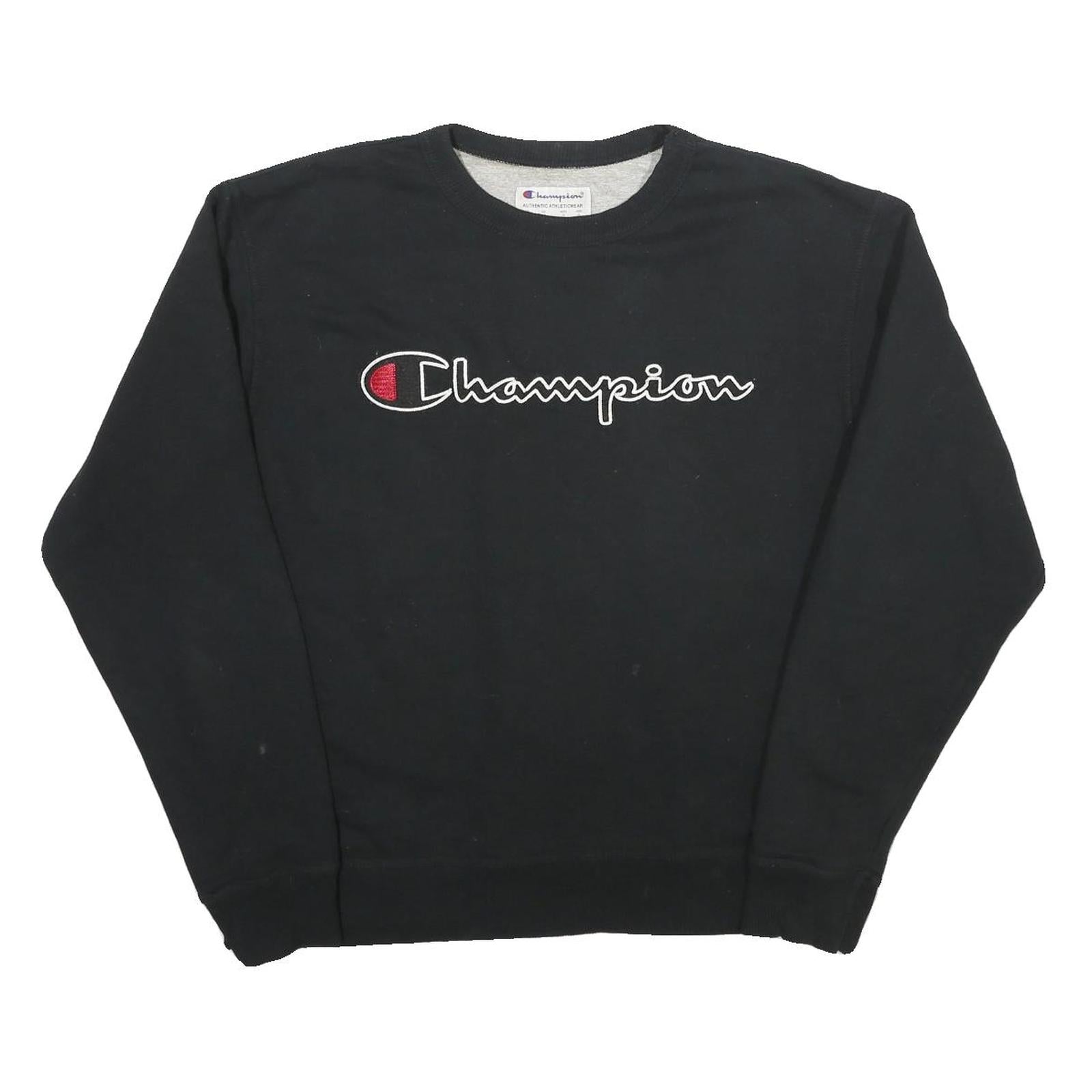 CHAMPION Mens Black Cotton Blend Crew Neck Sweatshirt M Logo Casual