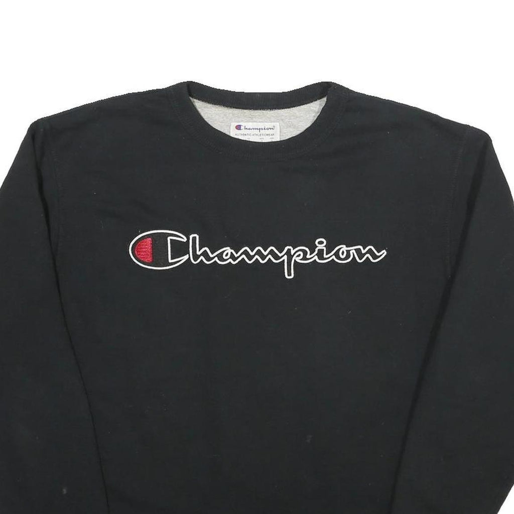CHAMPION Mens Black Cotton Blend Crew Neck Sweatshirt M Logo Casual