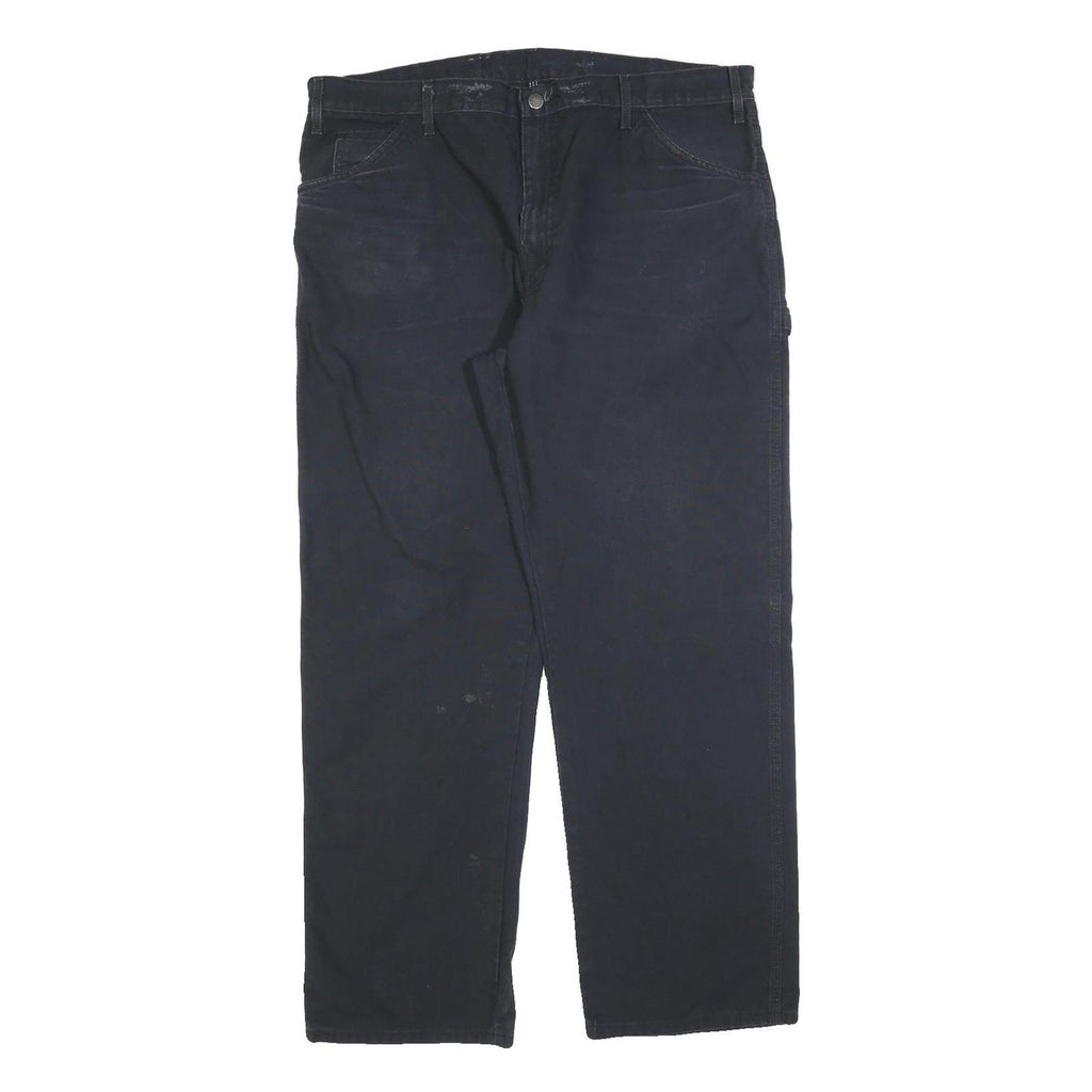 DICKIES Mens Cotton Blend Black Regular Straight Trousers W40 L32 Workwear Zip