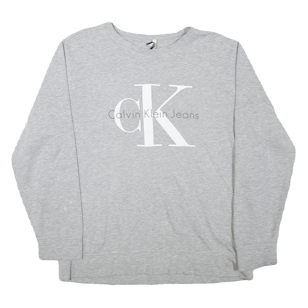CALVIN KLEIN JEANS Mens Grey Crew Neck M Cotton Blend Pullover Logo Sweatshirt