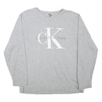 CALVIN KLEIN JEANS Mens Grey Crew Neck M Cotton Blend Pullover Logo Sweatshirt