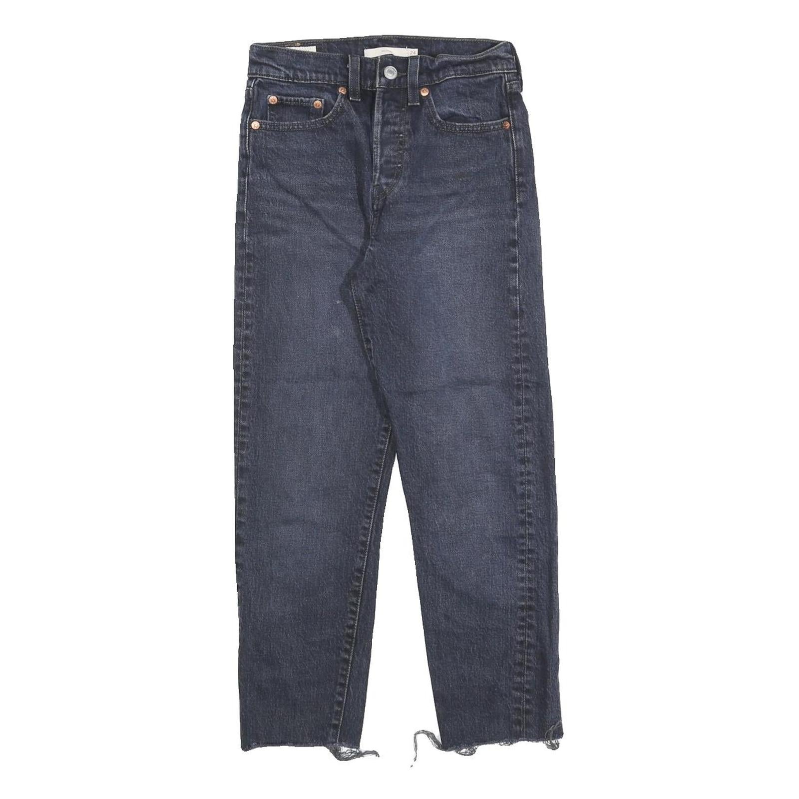 LEVI'S Womens Jeans Blue Slim Straight Denim Medium W24 L24 Raw Hem