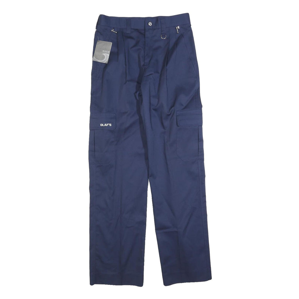 OLAF'S Mens Regular Fit Navy Cargo Trousers W28 L30 Zip Polyester Blend Workwear