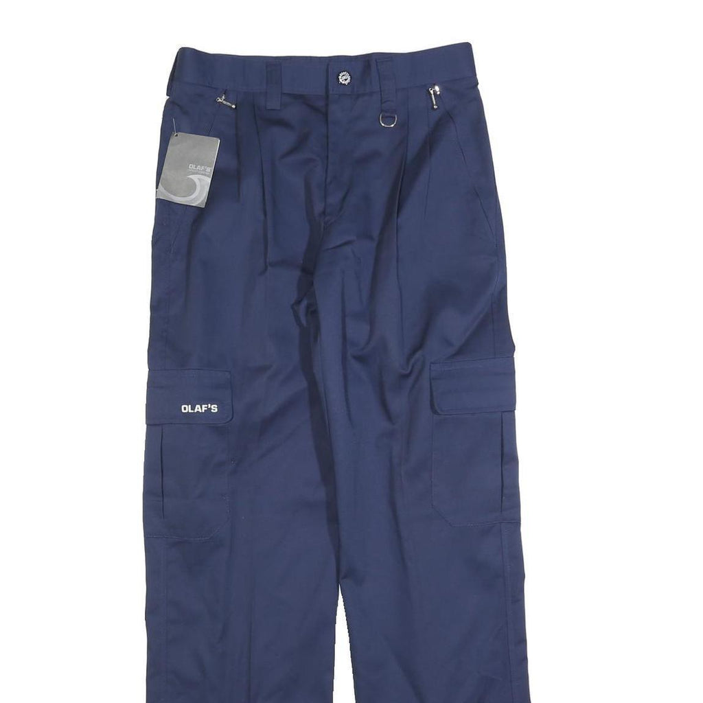 OLAF'S Mens Regular Fit Navy Cargo Trousers W28 L30 Zip Polyester Blend Workwear
