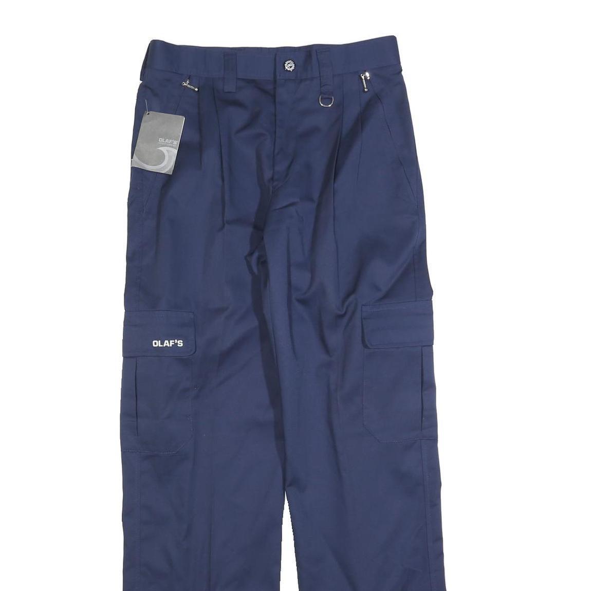 OLAF'S Mens Regular Fit Navy Cargo Trousers W28 L30 Zip Polyester Blend Workwear