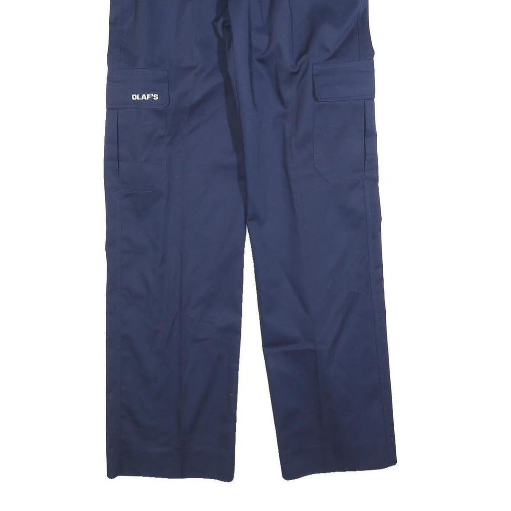 OLAF'S Mens Regular Fit Navy Cargo Trousers W28 L30 Zip Polyester Blend Workwear