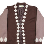 WOANS Womens Brown & Pink Diamond Patterned Cardigan Button Neck Chunky Knit L