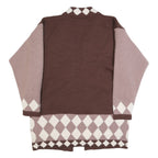 WOANS Womens Brown & Pink Diamond Patterned Cardigan Button Neck Chunky Knit L