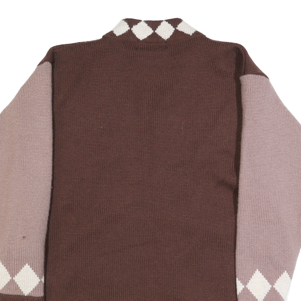 WOANS Womens Brown & Pink Diamond Patterned Cardigan Button Neck Chunky Knit L