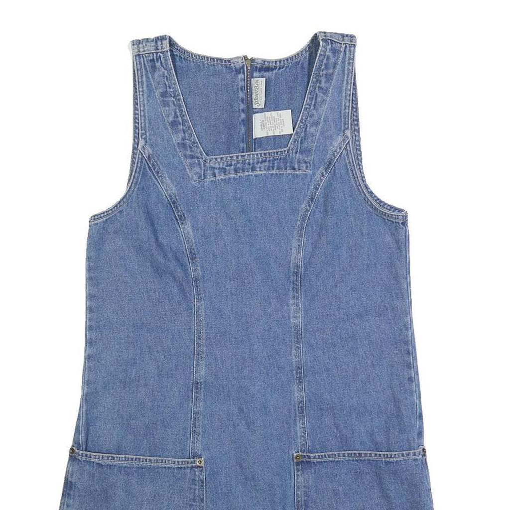 ST JOHNS BAY Womens Blue Denim Cotton Blend Sleeveless Mini Dress S Pockets Zip