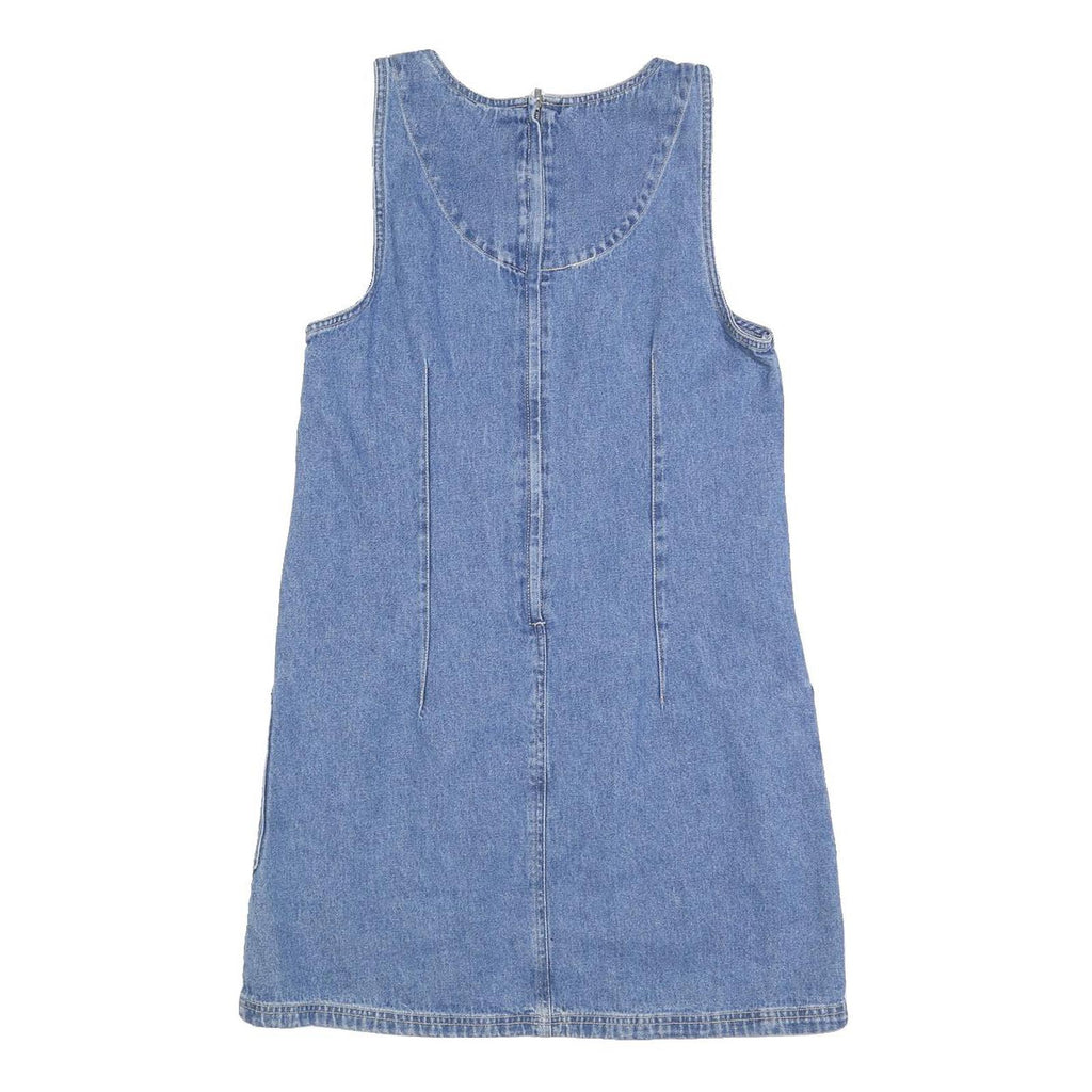 ST JOHNS BAY Womens Blue Denim Cotton Blend Sleeveless Mini Dress S Pockets Zip