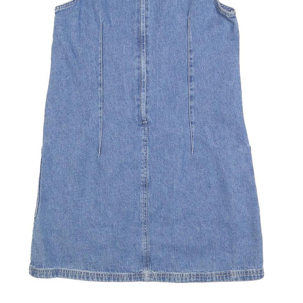 ST JOHNS BAY Womens Blue Denim Cotton Blend Sleeveless Mini Dress S Pockets Zip