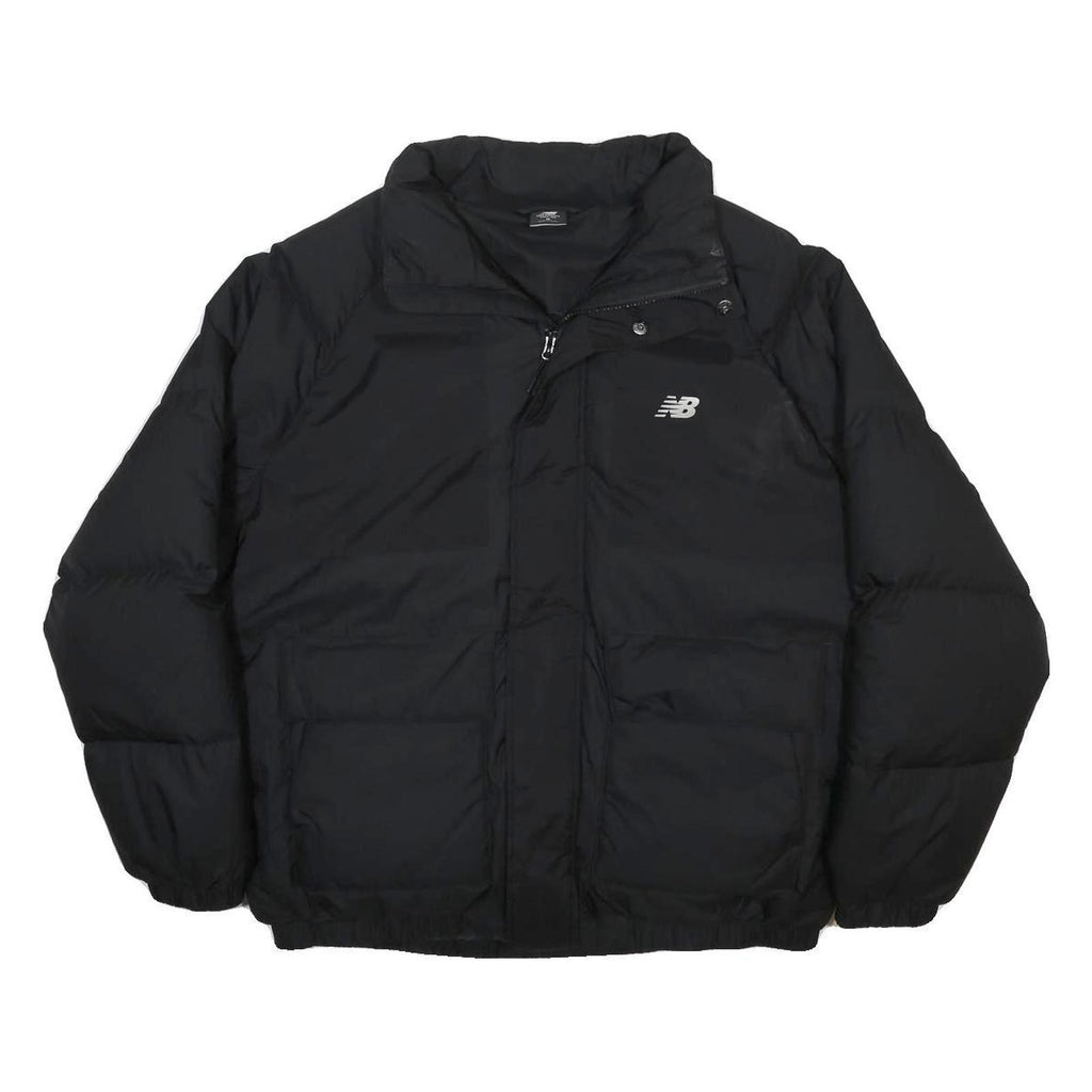 NEW BALANCE Mens Black Nylon Jacket M Zip Puffer Coat Lightweight Warm