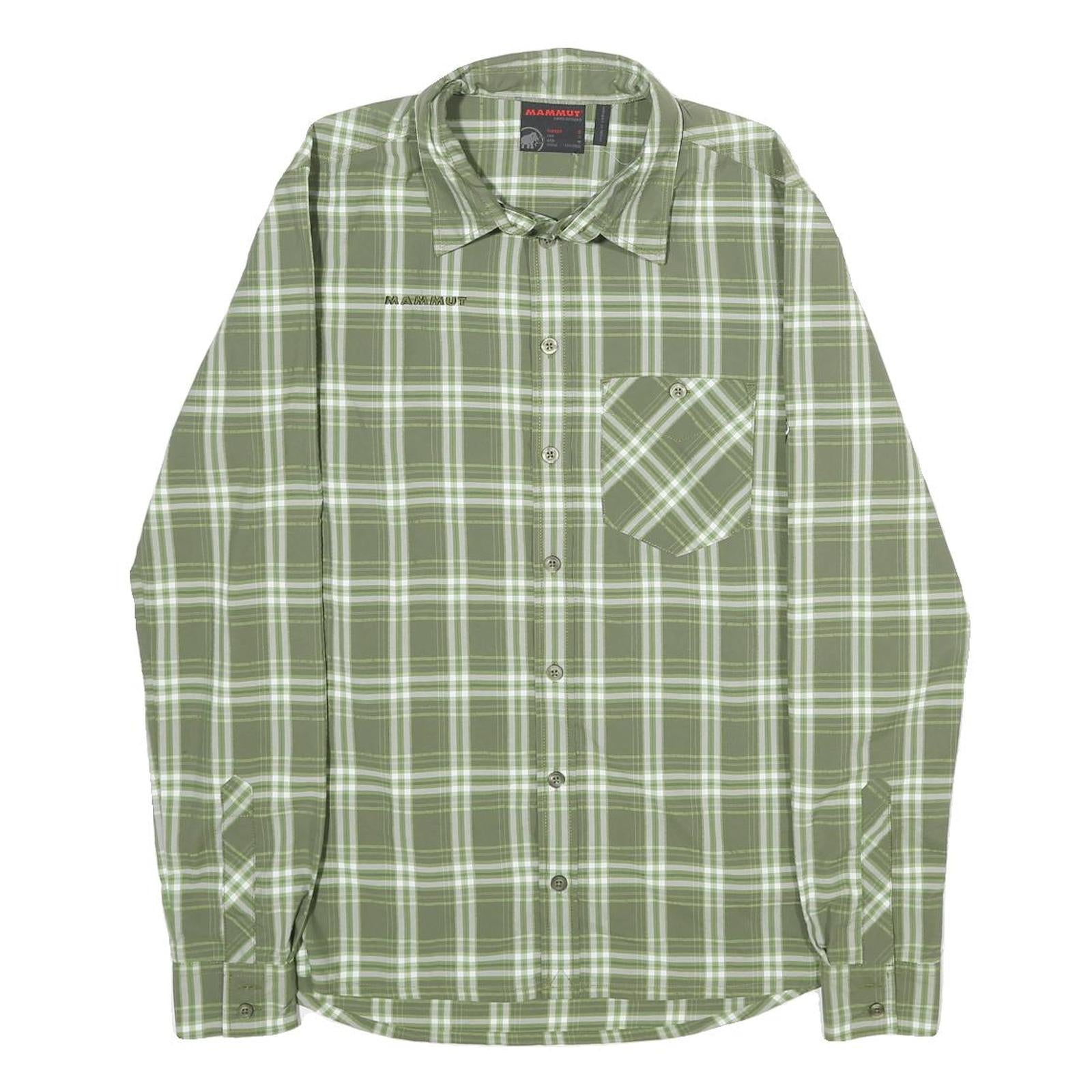 MAMMUT Mens Green & White Check Shirt S Lightweight Breathable Outdoor Style