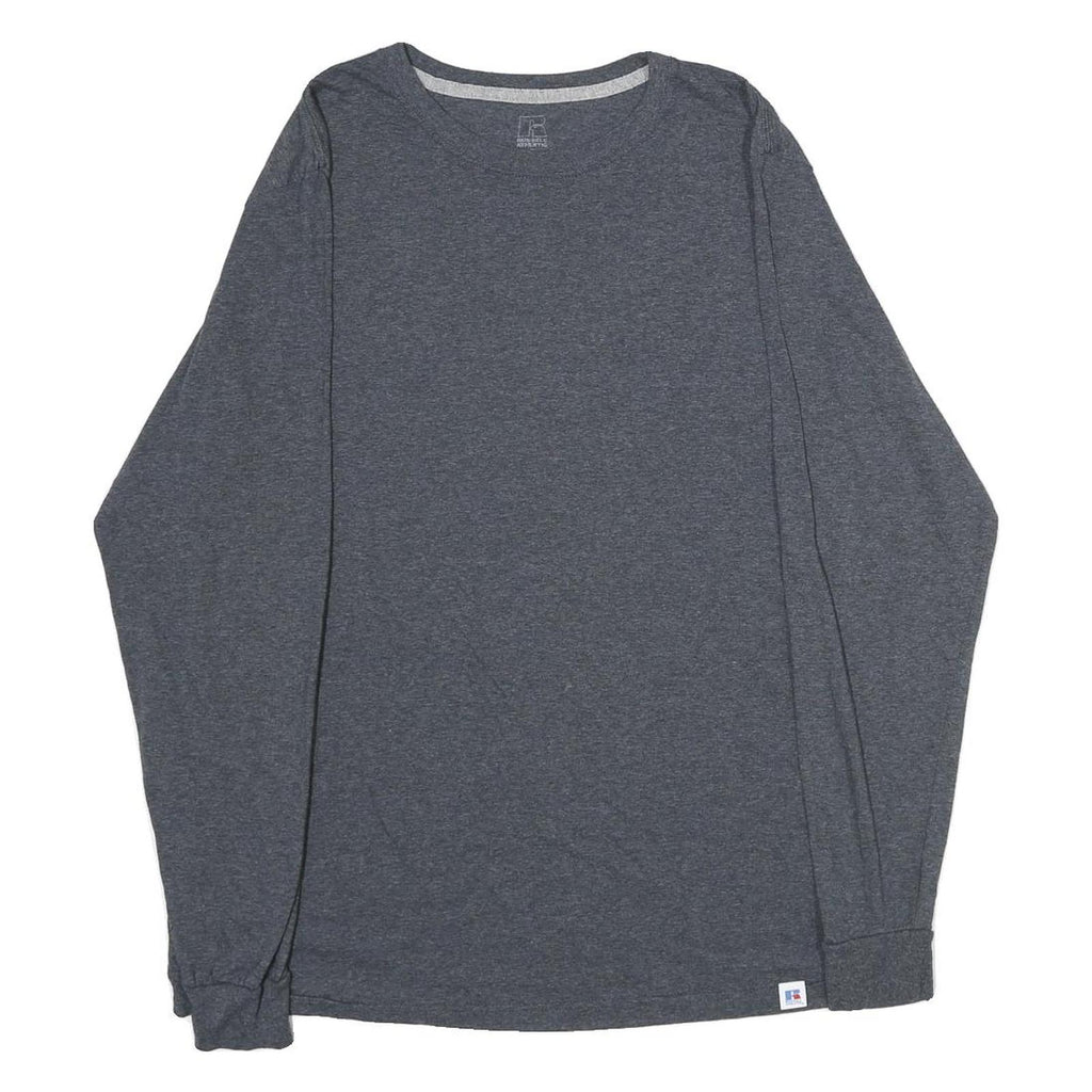 RUSSELL ATHLETIC Mens Grey Long Sleeve Crew Neck Plain Cotton Blend L