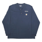 CARHARTT Mens Navy Blue Henley Long Sleeve Pocket Logo XL Workwear Cotton Blend