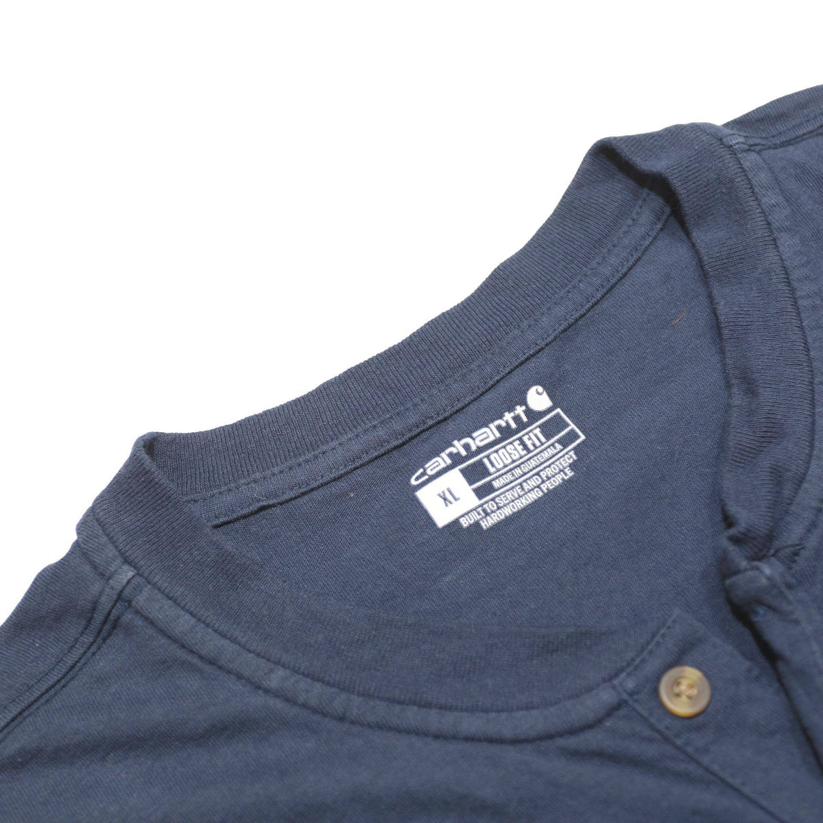CARHARTT Mens Navy Blue Henley Long Sleeve Pocket Logo XL Workwear Cotton Blend