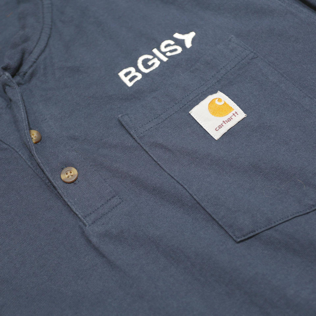 CARHARTT Mens Navy Blue Henley Long Sleeve Pocket Logo XL Workwear Cotton Blend