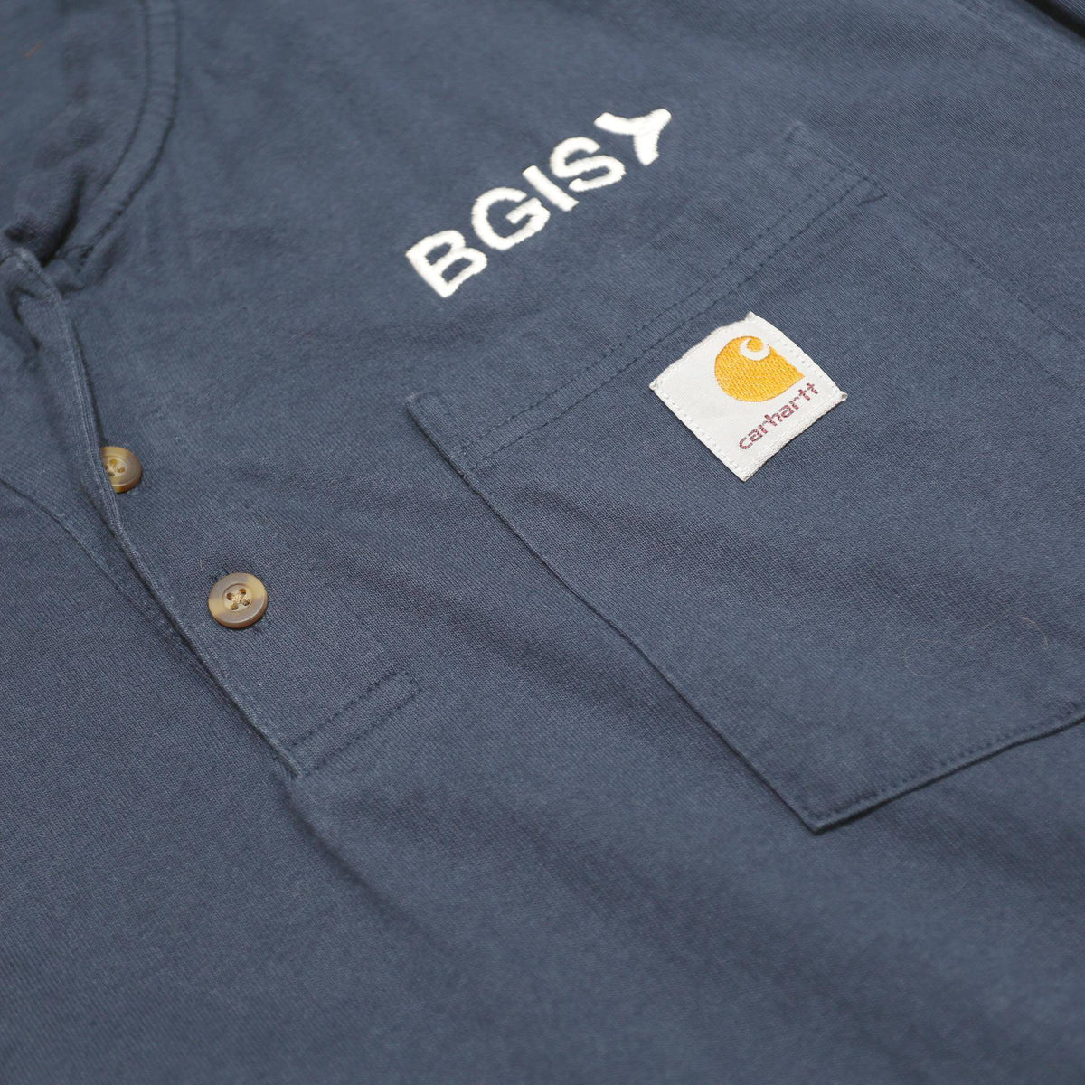 CARHARTT Mens Navy Blue Henley Long Sleeve Pocket Logo XL Workwear Cotton Blend