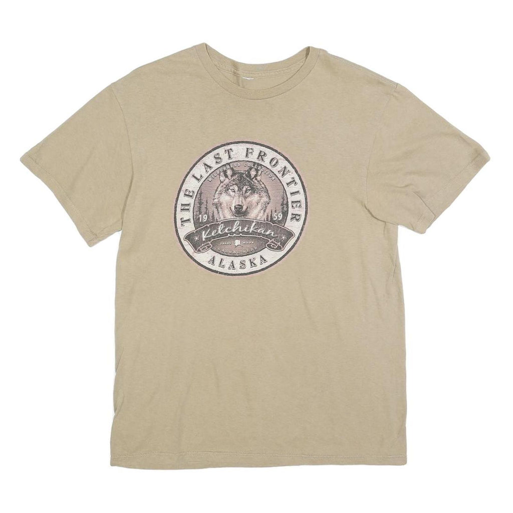 Mens Beige The Last Frontier Alaska Graphic T-Shirt M Short Sleeve Crew Neck
