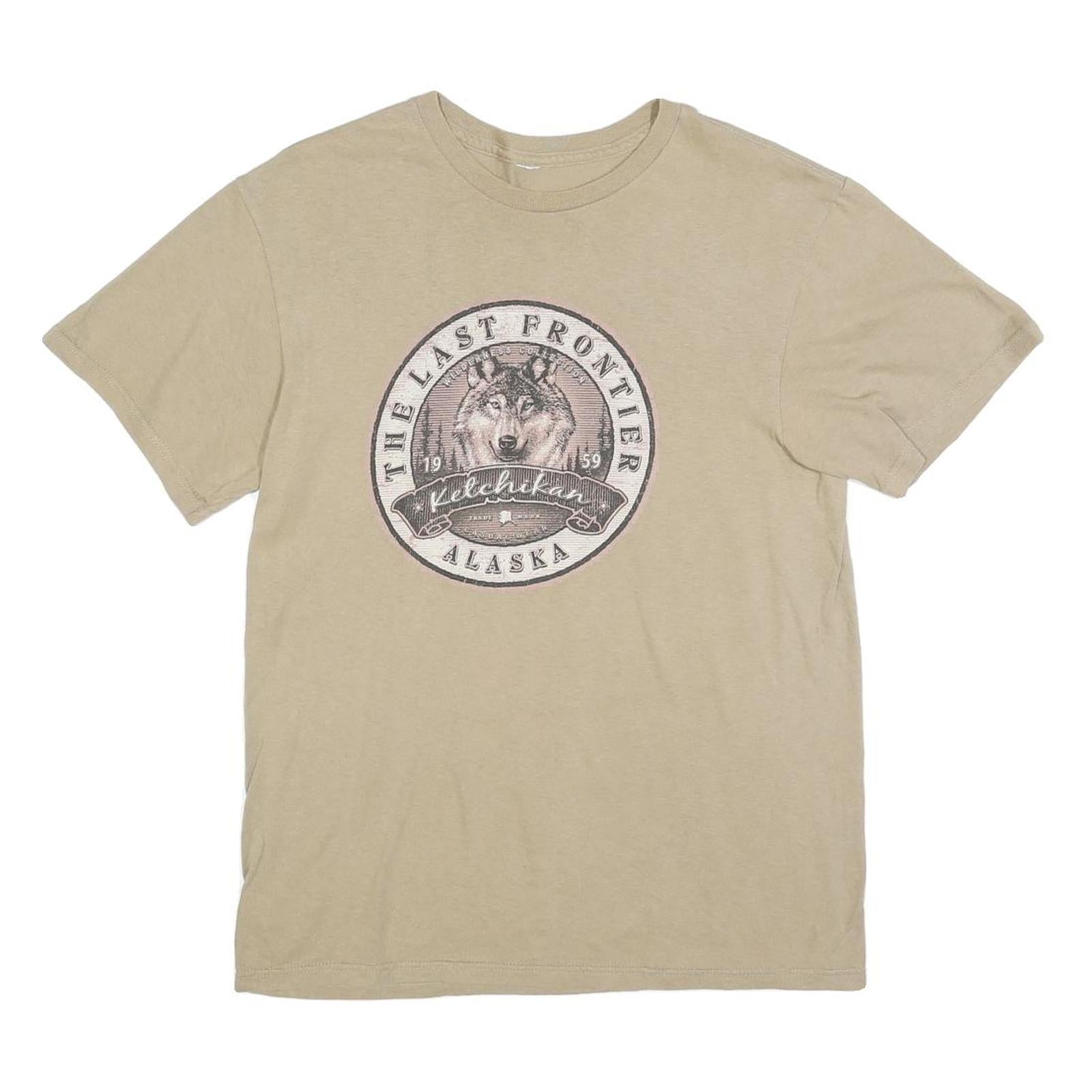 Mens Beige The Last Frontier Alaska Graphic T-Shirt M Short Sleeve Crew Neck
