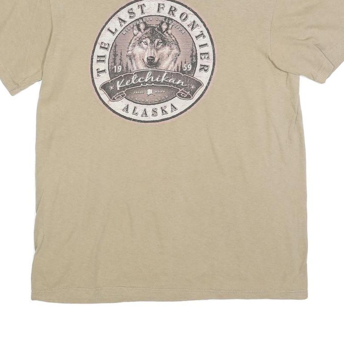 Mens Beige The Last Frontier Alaska Graphic T-Shirt M Short Sleeve Crew Neck