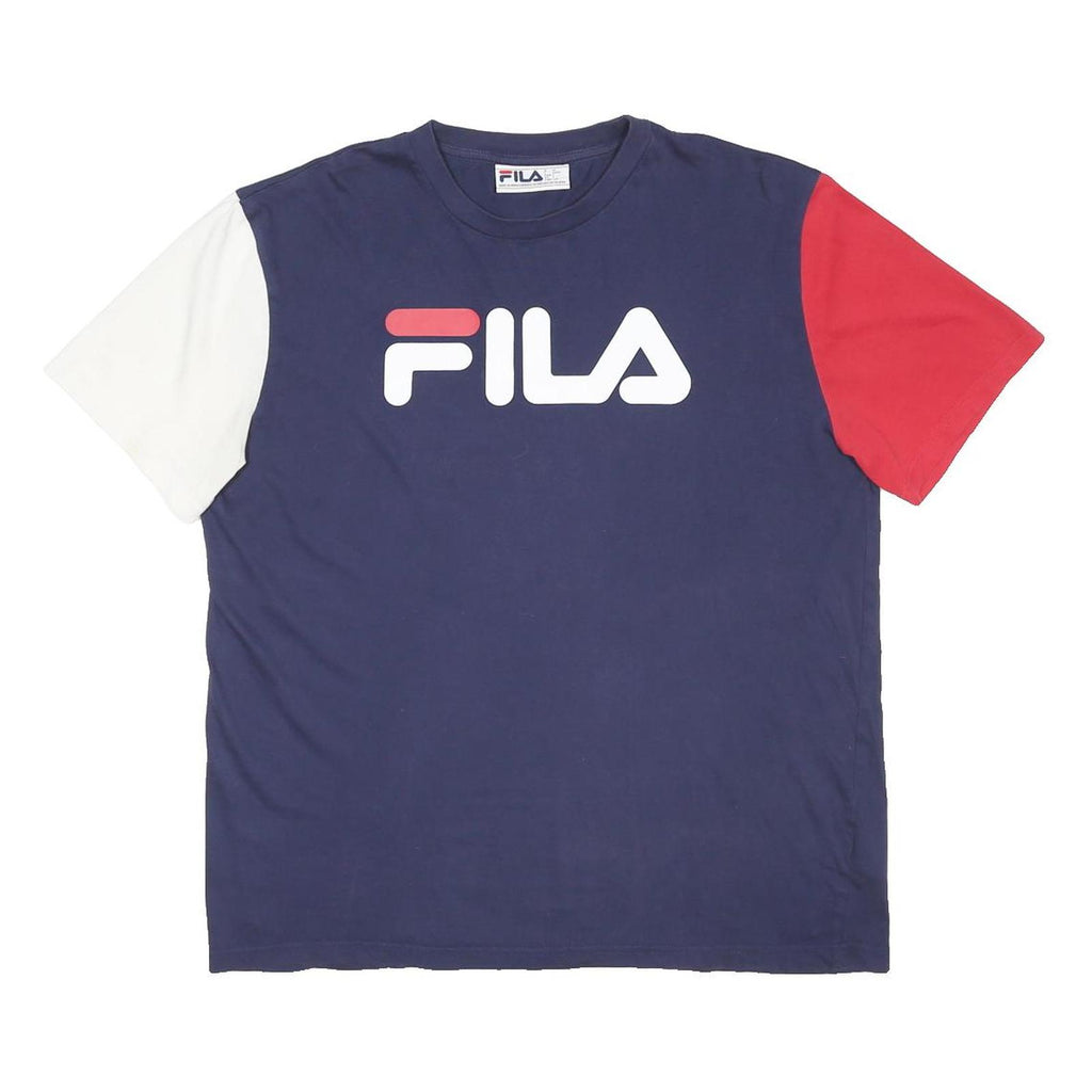 FILA Mens Blue & White Red T-Shirt L Short Sleeve Crew Neck Cotton Blend