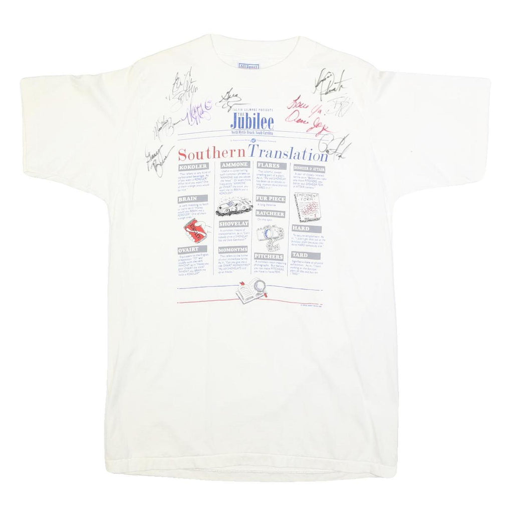 ALL SPORT Mens White Southern Translation Graphic T-Shirt L Short Sleeve Crew
